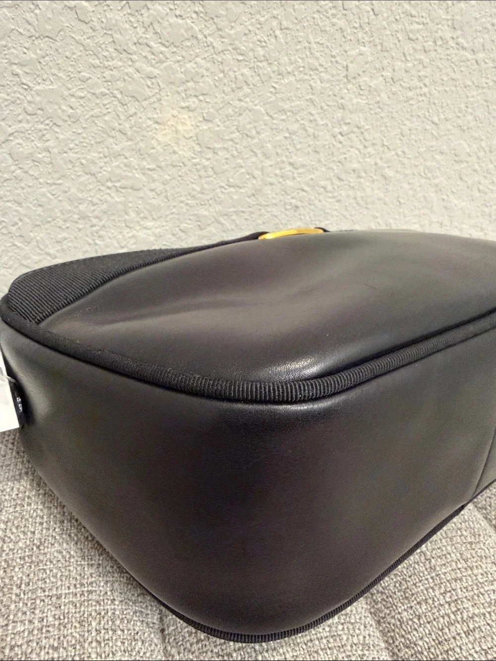 Salvatore Ferragamo Black Leather Messenger Bag with Gold Buckle